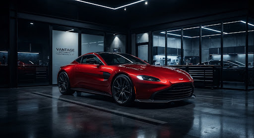 Restored sports car in the Vantage Autobody workshop
